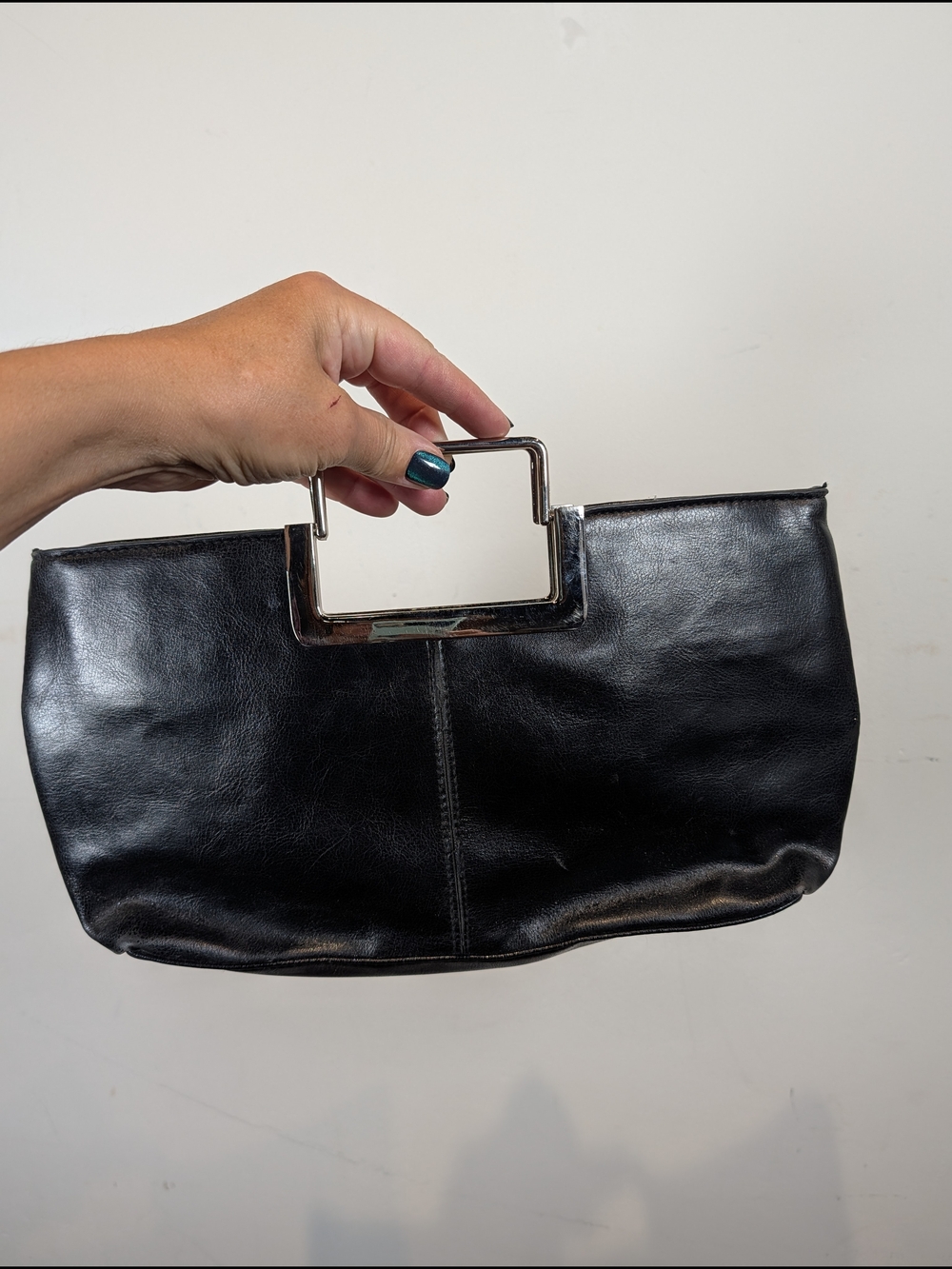 Chateau Black Leather Top-Handle Clutch